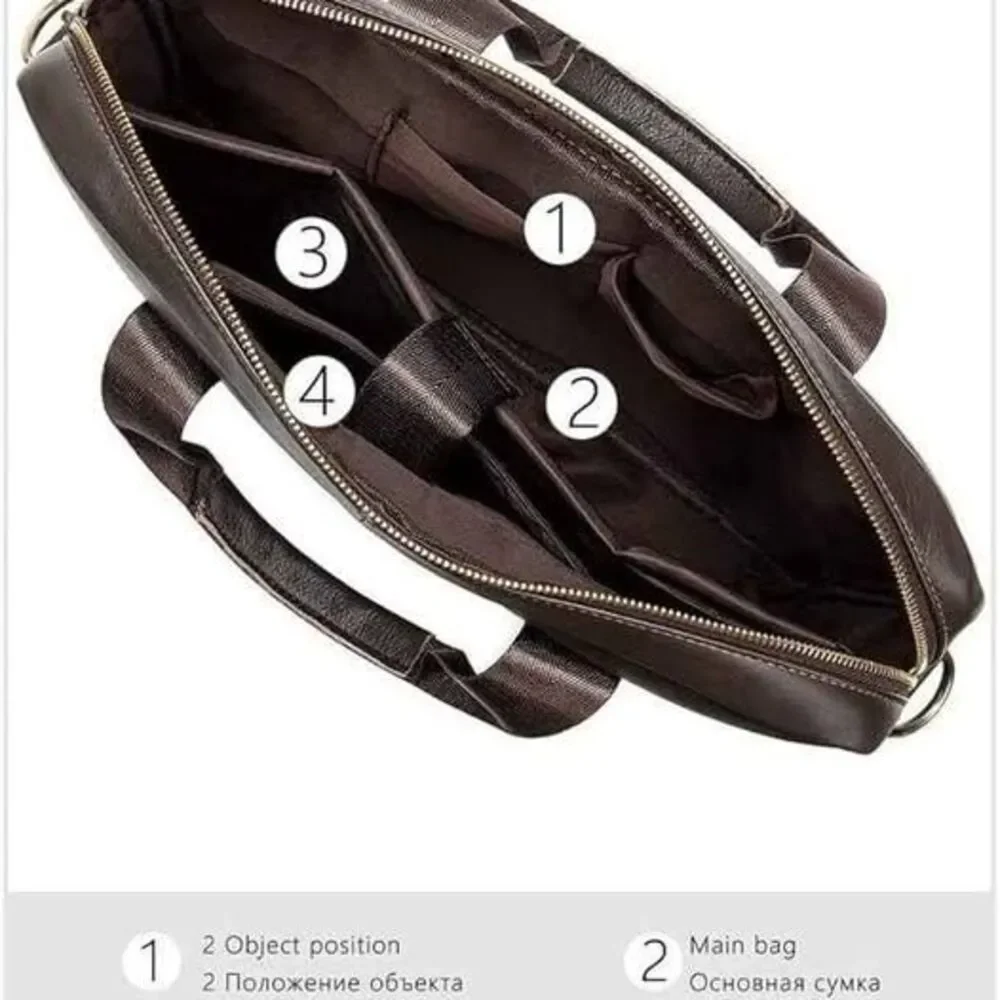 Men’s Genuine Leather Laptop Briefcase Messenger Bag – Black Business Work